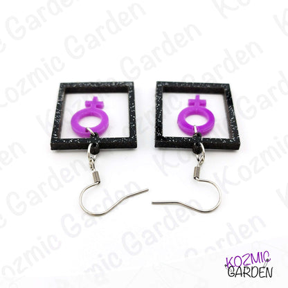 Feminist Purple Symbol Power Earrings – Loud, Proud & Sparkly