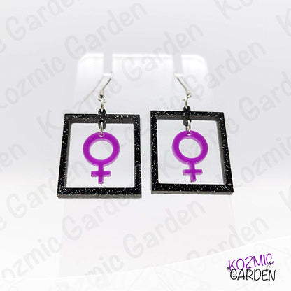 Feminist Purple Symbol Power Earrings – Loud, Proud & Sparkly