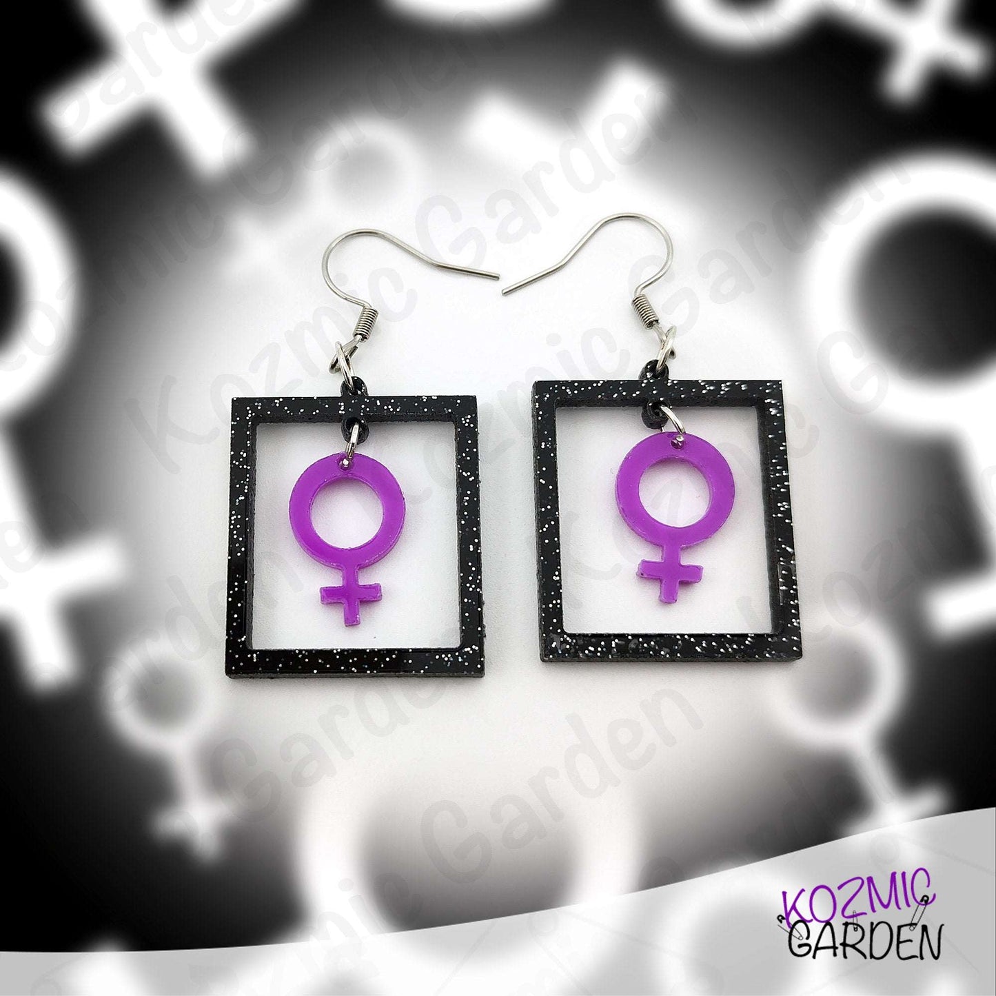 Feminist Purple Symbol Power Earrings – Loud, Proud & Sparkly