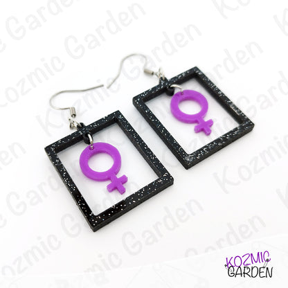 Feminist Purple Symbol Power Earrings – Loud, Proud & Sparkly