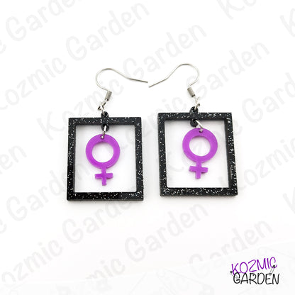 Feminist Purple Symbol Power Earrings – Loud, Proud & Sparkly