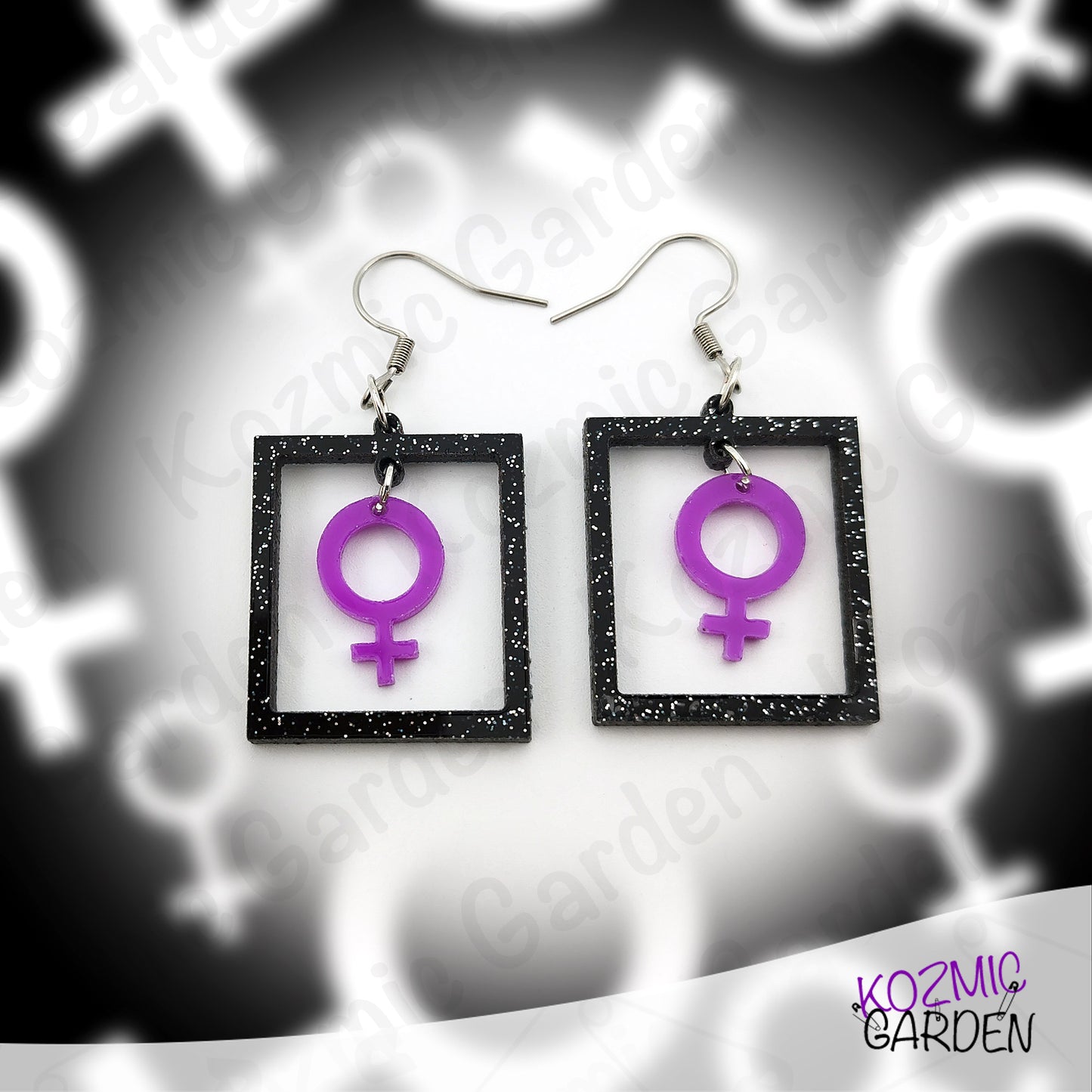 Feminist Purple Symbol Power Earrings – Loud, Proud & Sparkly