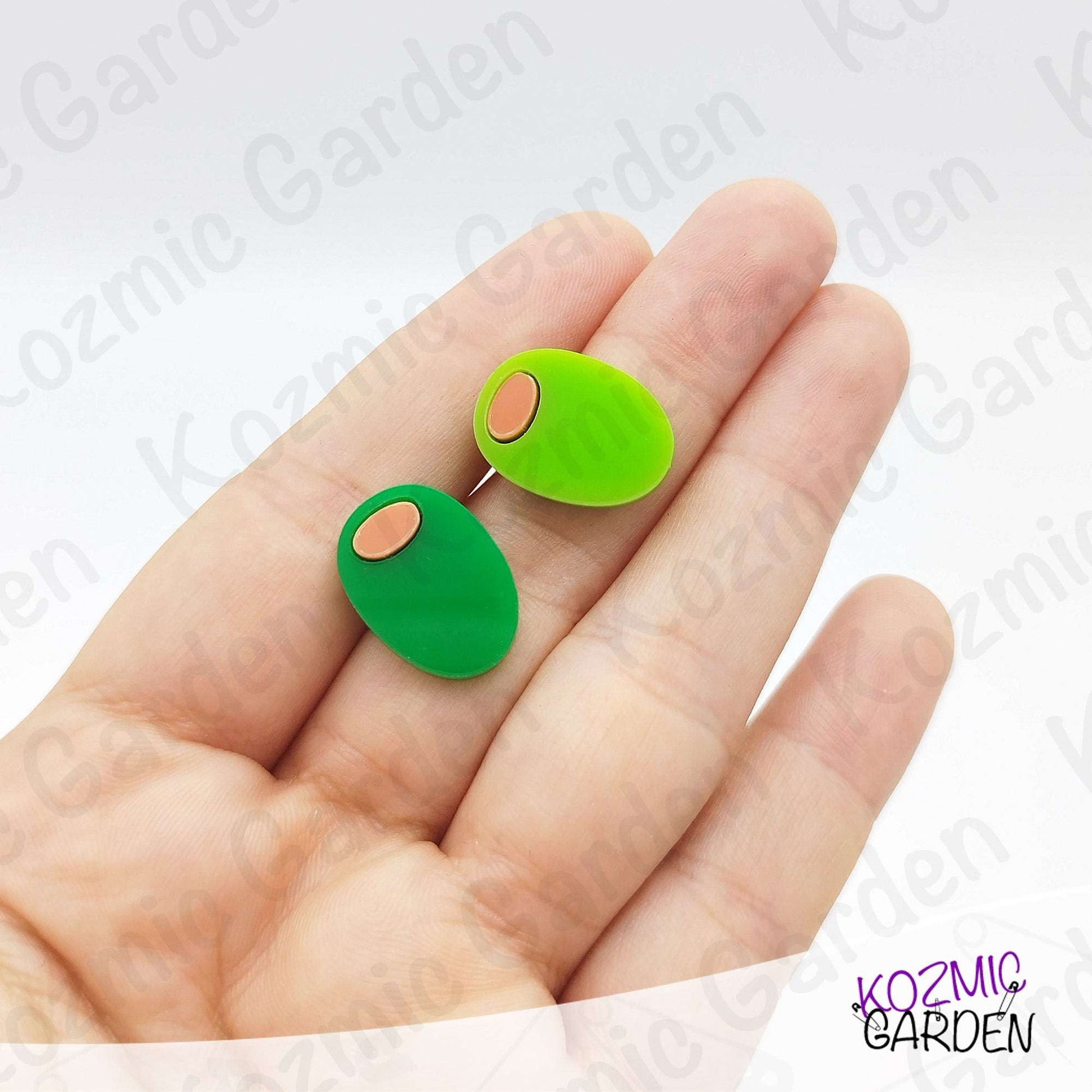 Mismatched Olive Stud Earrings – Dark & Light Green “Anchovy” Fun 🫒