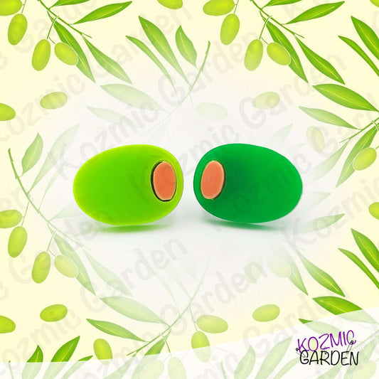 Mismatched Olive Stud Earrings – Dark & Light Green “Anchovy” Fun 🫒