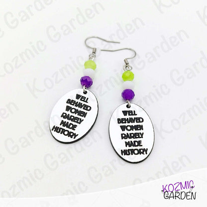 Suffragette Tribute Earrings – “Well Behaved Women Rarely Make History”