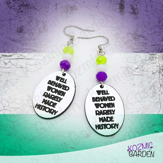 Suffragette Tribute Earrings – “Well Behaved Women Rarely Make History”