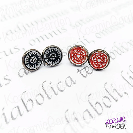 SUPERNATURAL SERIES SYMBOLS STUD EARRINGS | Don't be possessed, protect yourself!