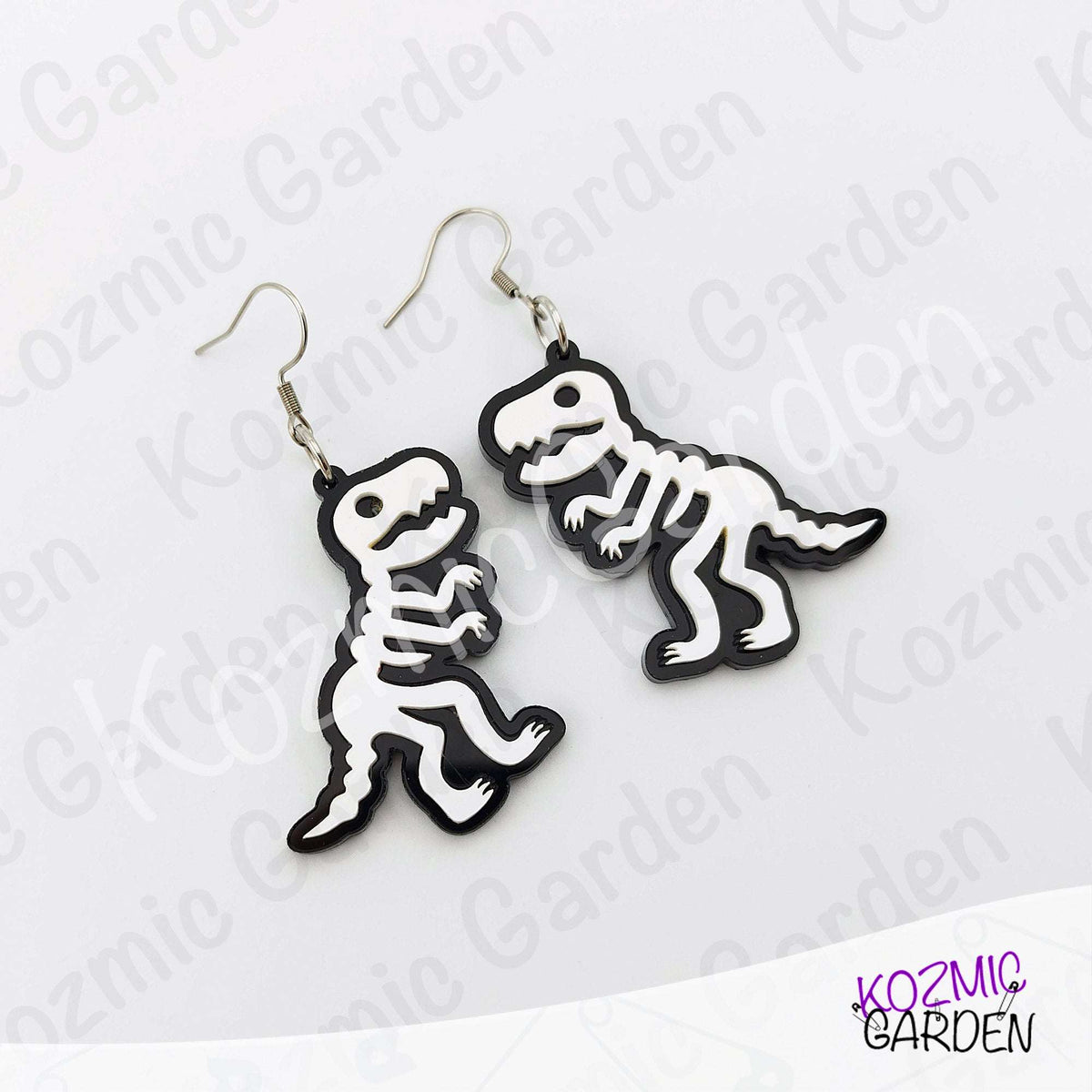 T-Rex Skeleton Earrings – Dinosaur Fossil Acrylic Dangles
