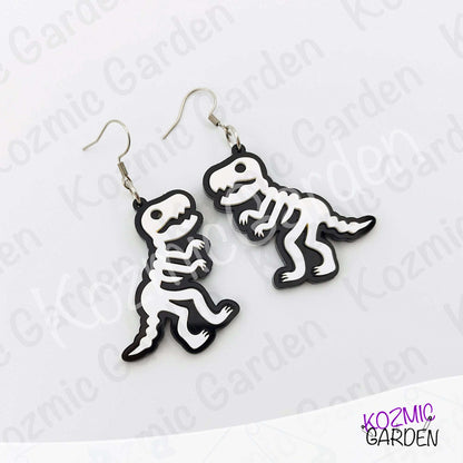 T-Rex Skeleton Earrings – Dinosaur Fossil Acrylic Dangles