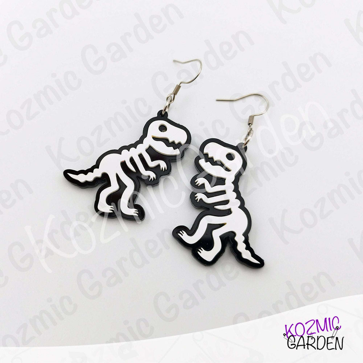 T-Rex Skeleton Earrings – Dinosaur Fossil Acrylic Dangles