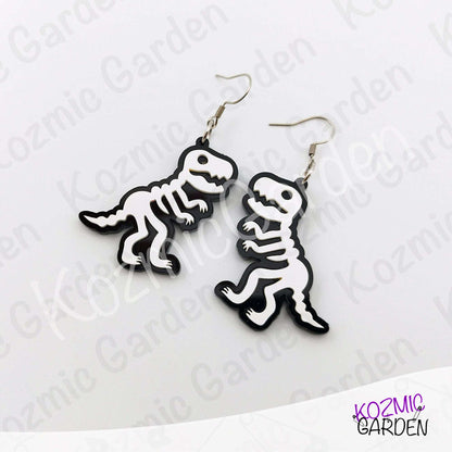 T-Rex Skeleton Earrings – Dinosaur Fossil Acrylic Dangles