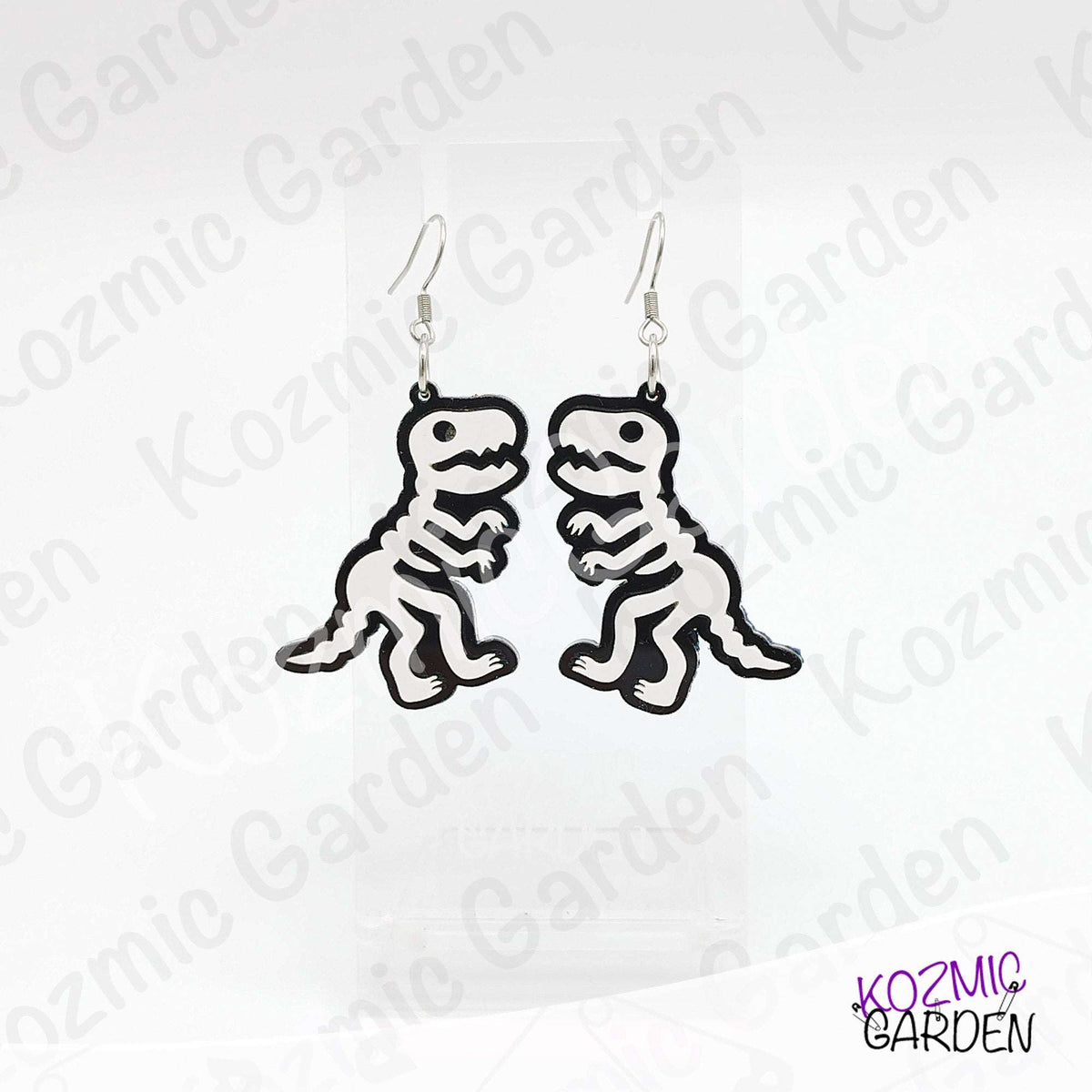 T-Rex Skeleton Earrings – Dinosaur Fossil Acrylic Dangles
