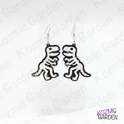T-Rex Skeleton Earrings – Dinosaur Fossil Acrylic Dangles