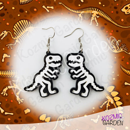 T-Rex Skeleton Earrings – Dinosaur Fossil Acrylic Dangles