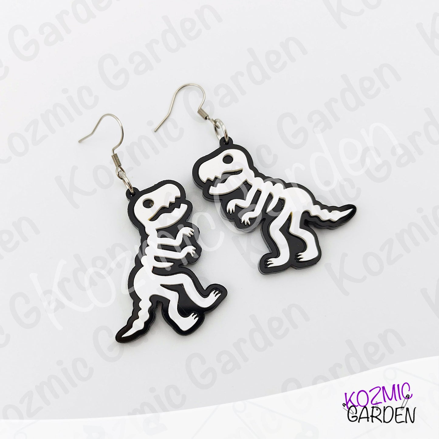 T-Rex Skeleton Earrings – Dinosaur Fossil Acrylic Dangles