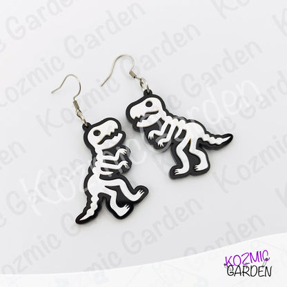 T-Rex Skeleton Earrings – Dinosaur Fossil Acrylic Dangles