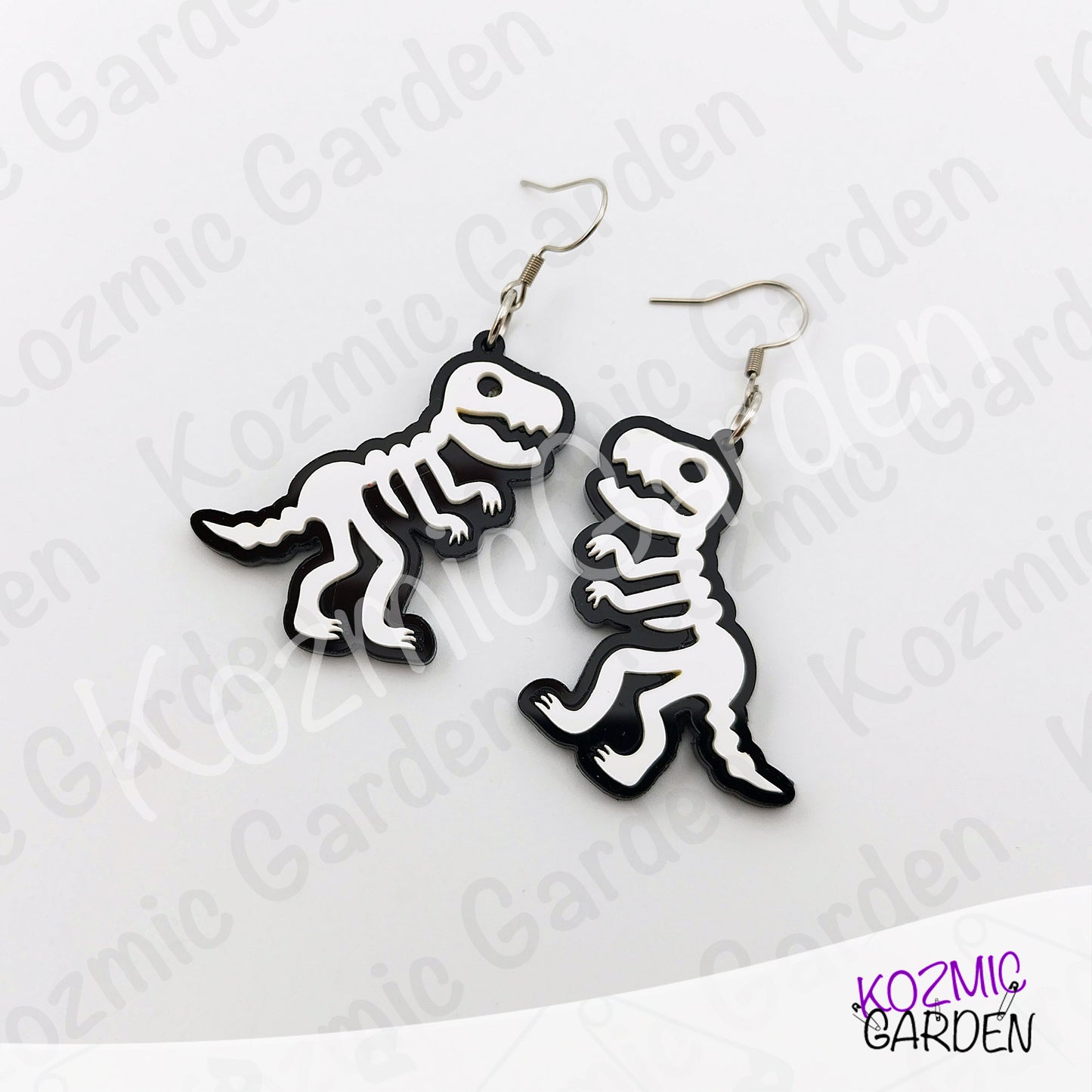 T-Rex Skeleton Earrings – Dinosaur Fossil Acrylic Dangles