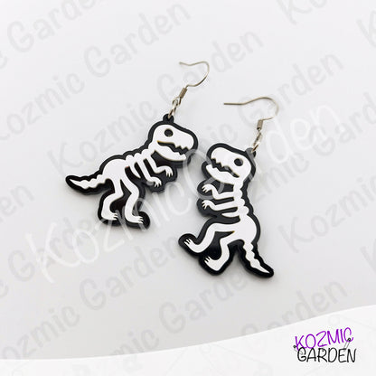 T-Rex Skeleton Earrings – Dinosaur Fossil Acrylic Dangles