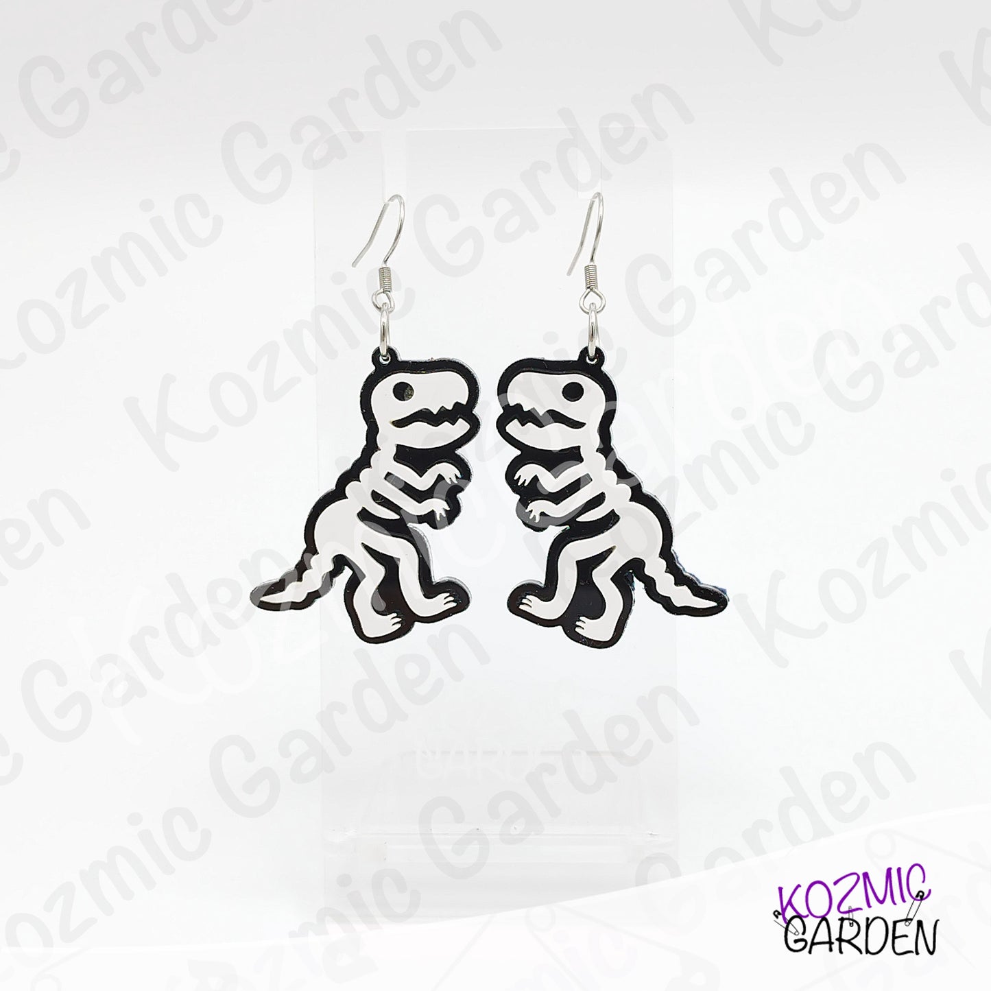 T-Rex Skeleton Earrings – Dinosaur Fossil Acrylic Dangles
