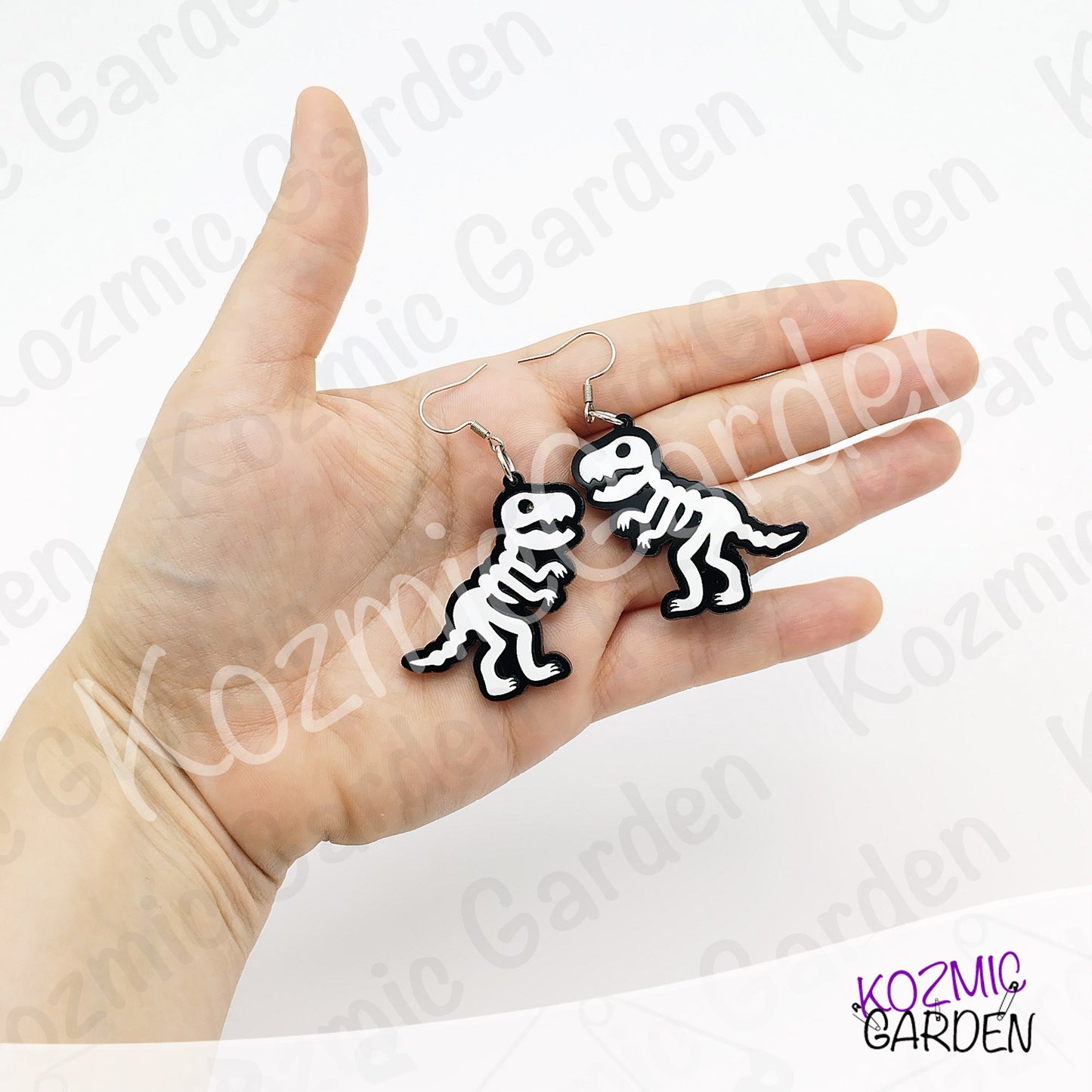 T-Rex Skeleton Earrings – Dinosaur Fossil Acrylic Dangles