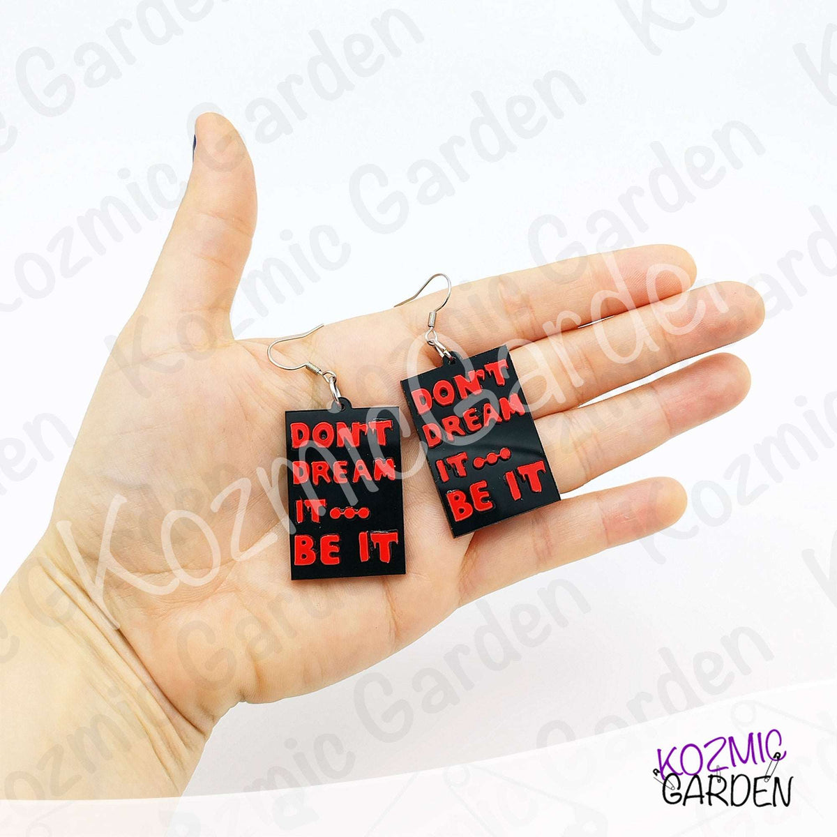 "Don't Dream It, Be It" Quote Dangles – Rocky Horror Picture Show Quote Inspired Earrings