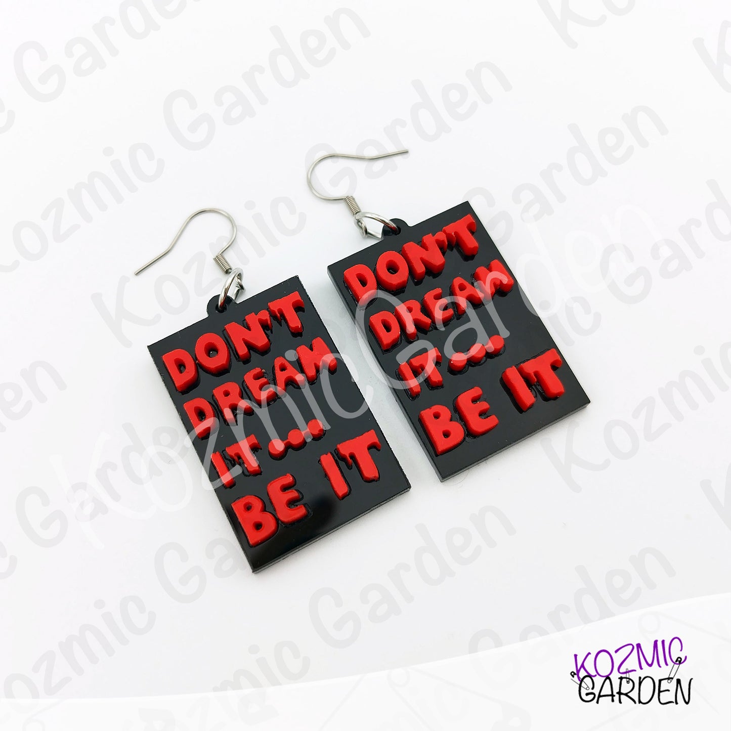 "Don't Dream It, Be It" Quote Dangles – Rocky Horror Picture Show Quote Inspired Earrings