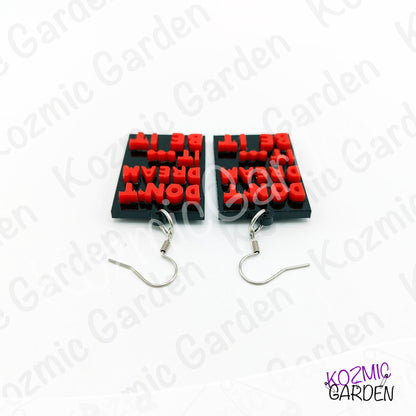 "Don't Dream It, Be It" Quote Dangles – Rocky Horror Picture Show Quote Inspired Earrings