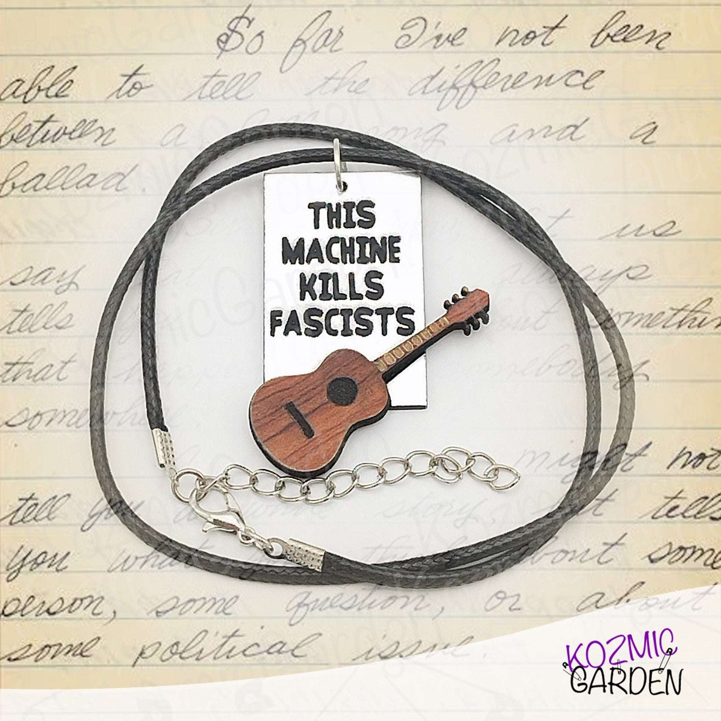 Woody Guthrie “This Machine Kills Fascists” Inspired Pendant Necklace