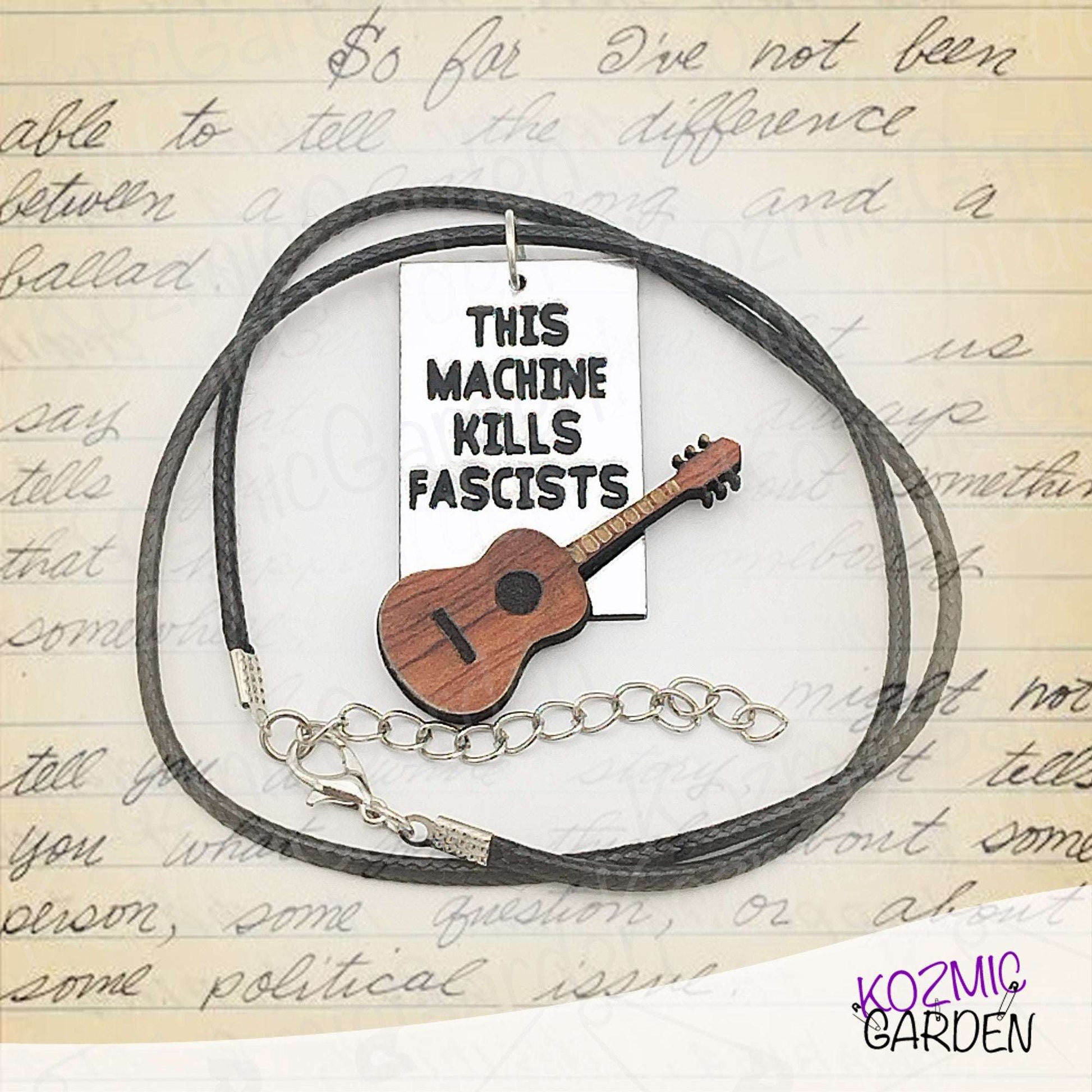 Woody Guthrie “This Machine Kills Fascists” Inspired Pendant Necklace