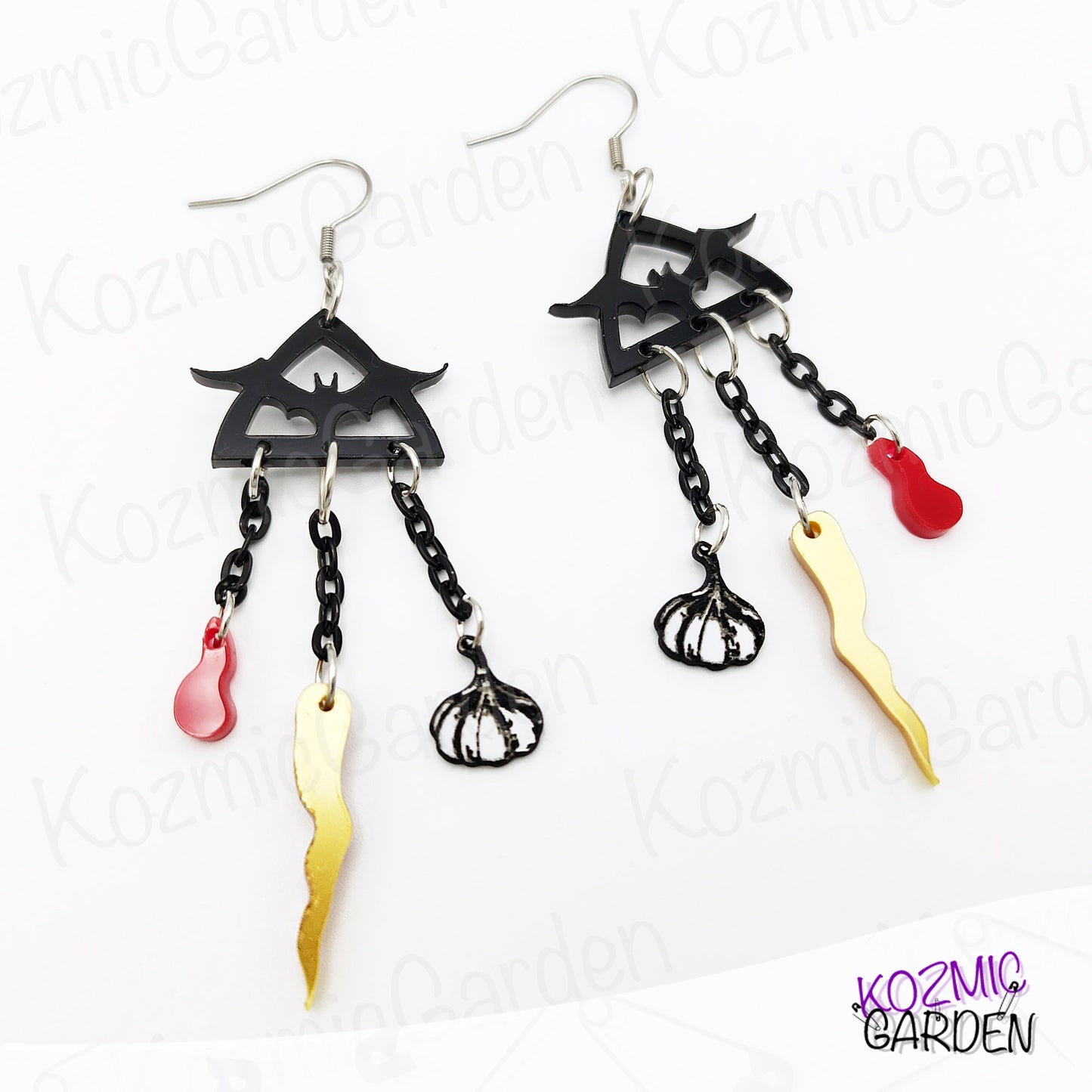 Vampire Hunter Earrings | Stake, Garlic and Blood; The whole Slayer Kit!