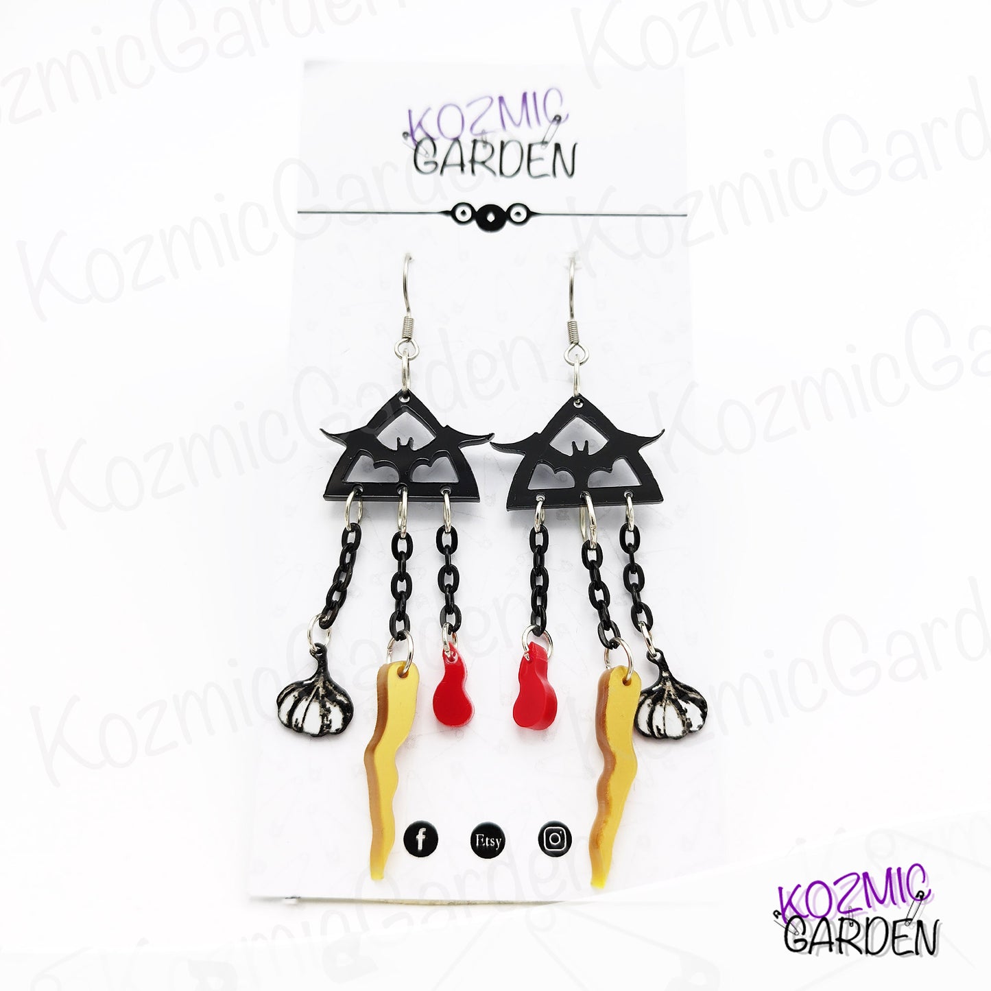 Vampire Hunter Earrings | Stake, Garlic and Blood; The whole Slayer Kit!