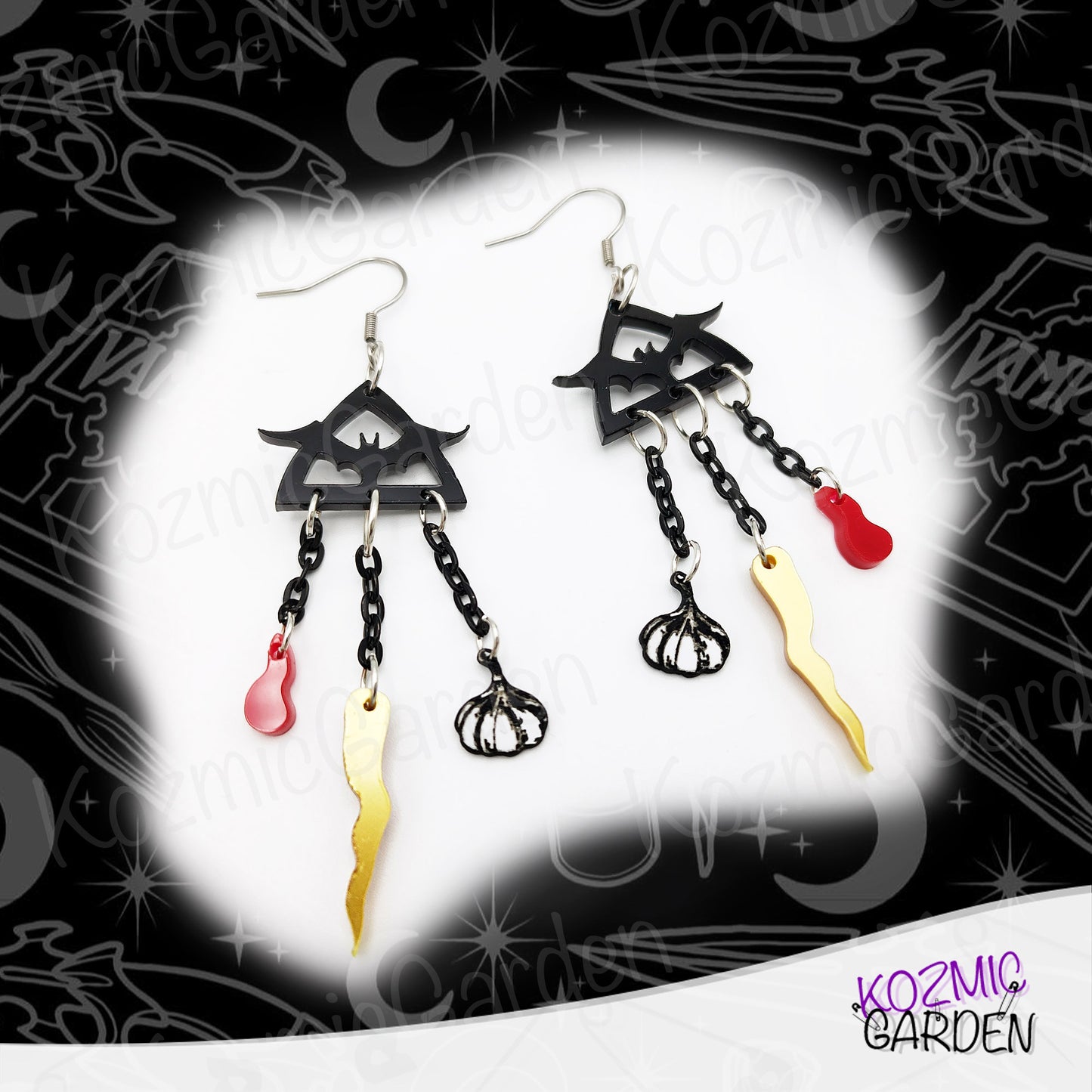 Vampire Hunter Earrings | Stake, Garlic and Blood; The whole Slayer Kit!