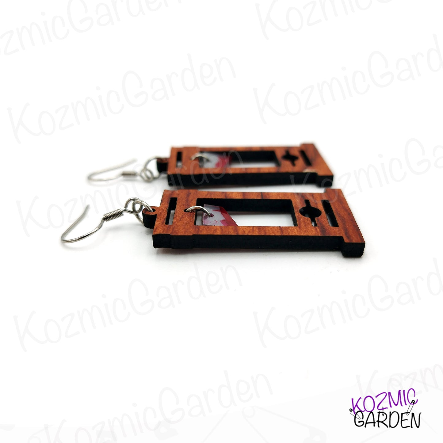 Bloody Wooden Guillotine Earrings – Off with Their Heads!