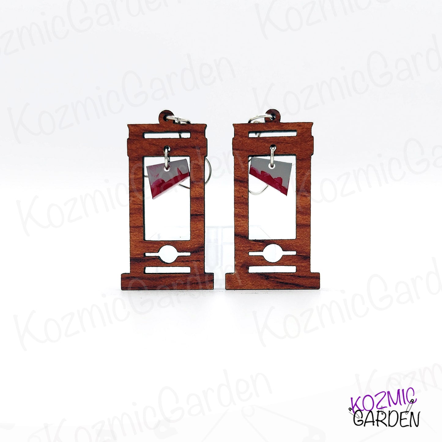 Bloody Wooden Guillotine Earrings – Off with Their Heads!