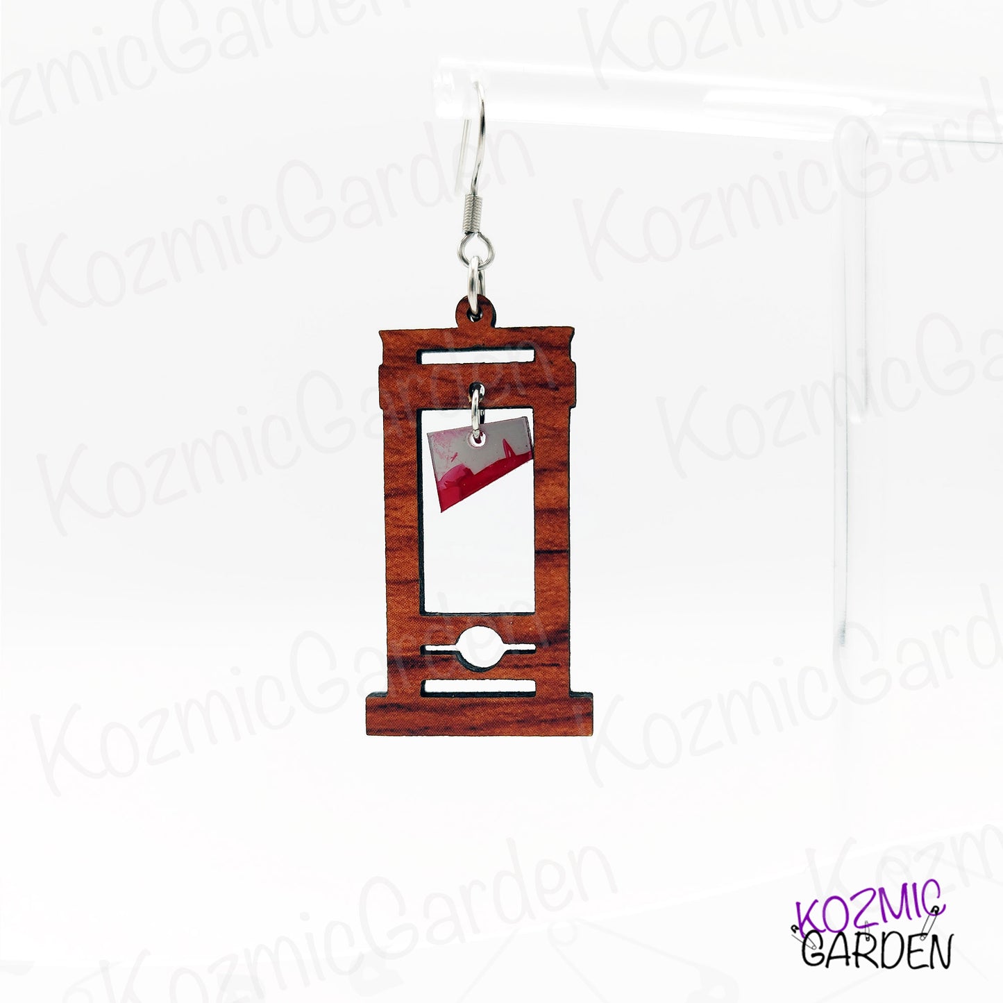 Bloody Wooden Guillotine Earrings – Off with Their Heads!