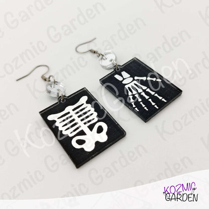 Silver Mirroed X-Ray Skeleton Hand Rib Cage Mismatched Earrings |Anatomy Jewelry
