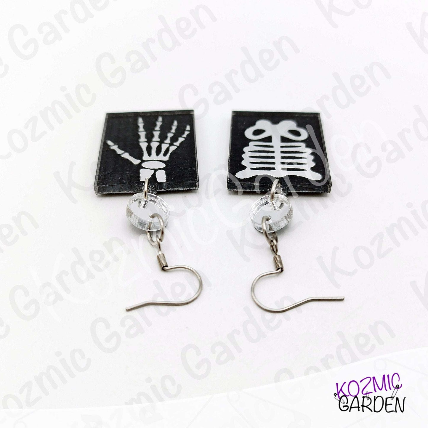 Silver Mirroed X-Ray Skeleton Hand Rib Cage Mismatched Earrings |Anatomy Jewelry