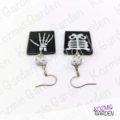 Silver Mirroed X-Ray Skeleton Hand Rib Cage Mismatched Earrings |Anatomy Jewelry