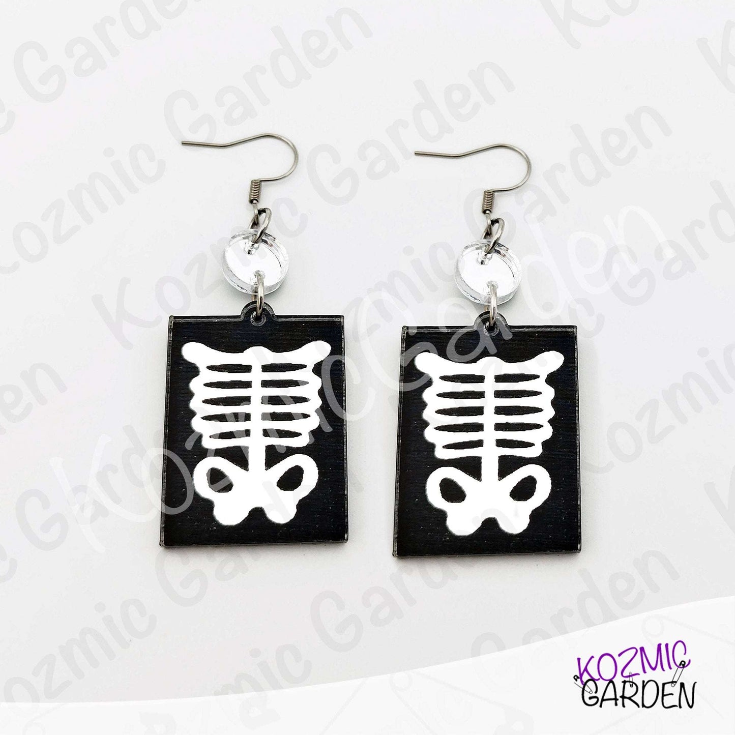 Silver Mirroed X-Ray Skeleton Hand Rib Cage Mismatched Earrings |Anatomy Jewelry