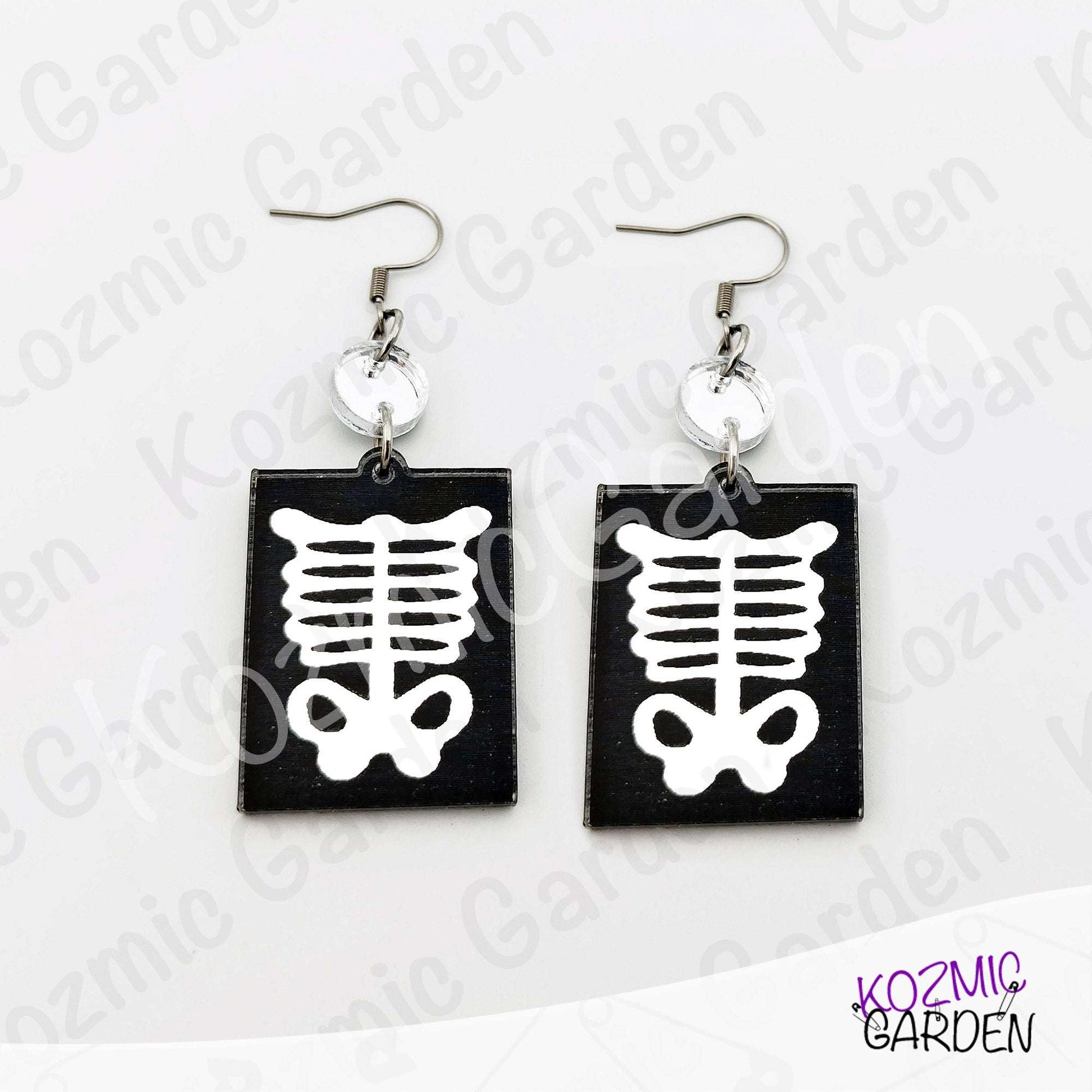 Silver Mirroed X-Ray Skeleton Hand Rib Cage Mismatched Earrings |Anatomy Jewelry