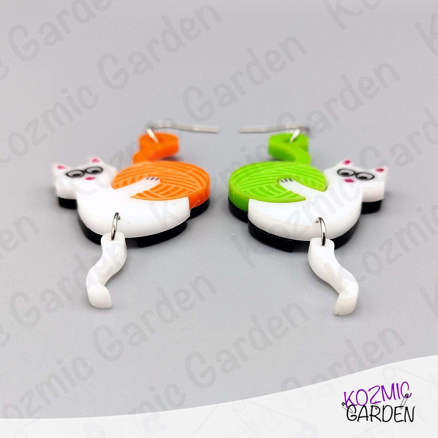 Mismatched Cat with Yarn Earrings - Playful cats, colorful yarn, endless smiles!