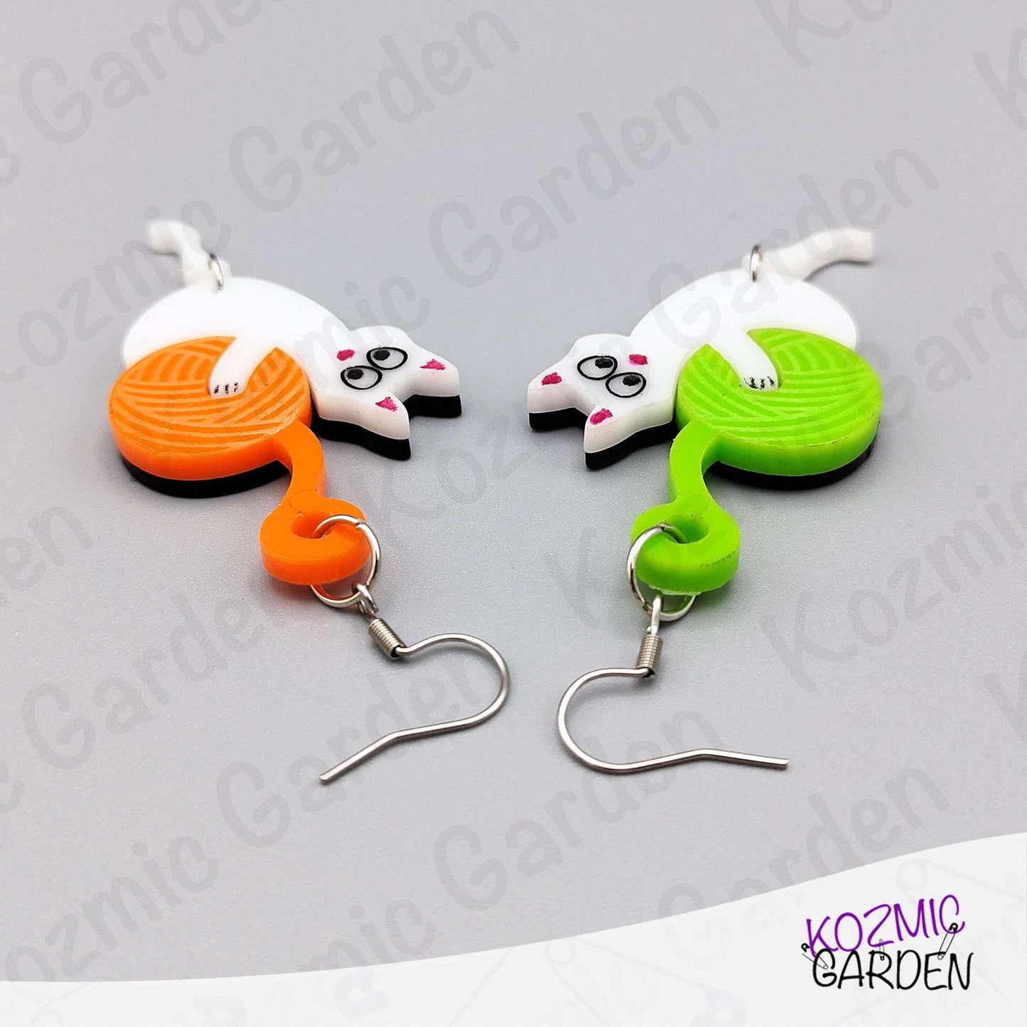 Mismatched Cat with Yarn Earrings - Playful cats, colorful yarn, endless smiles!