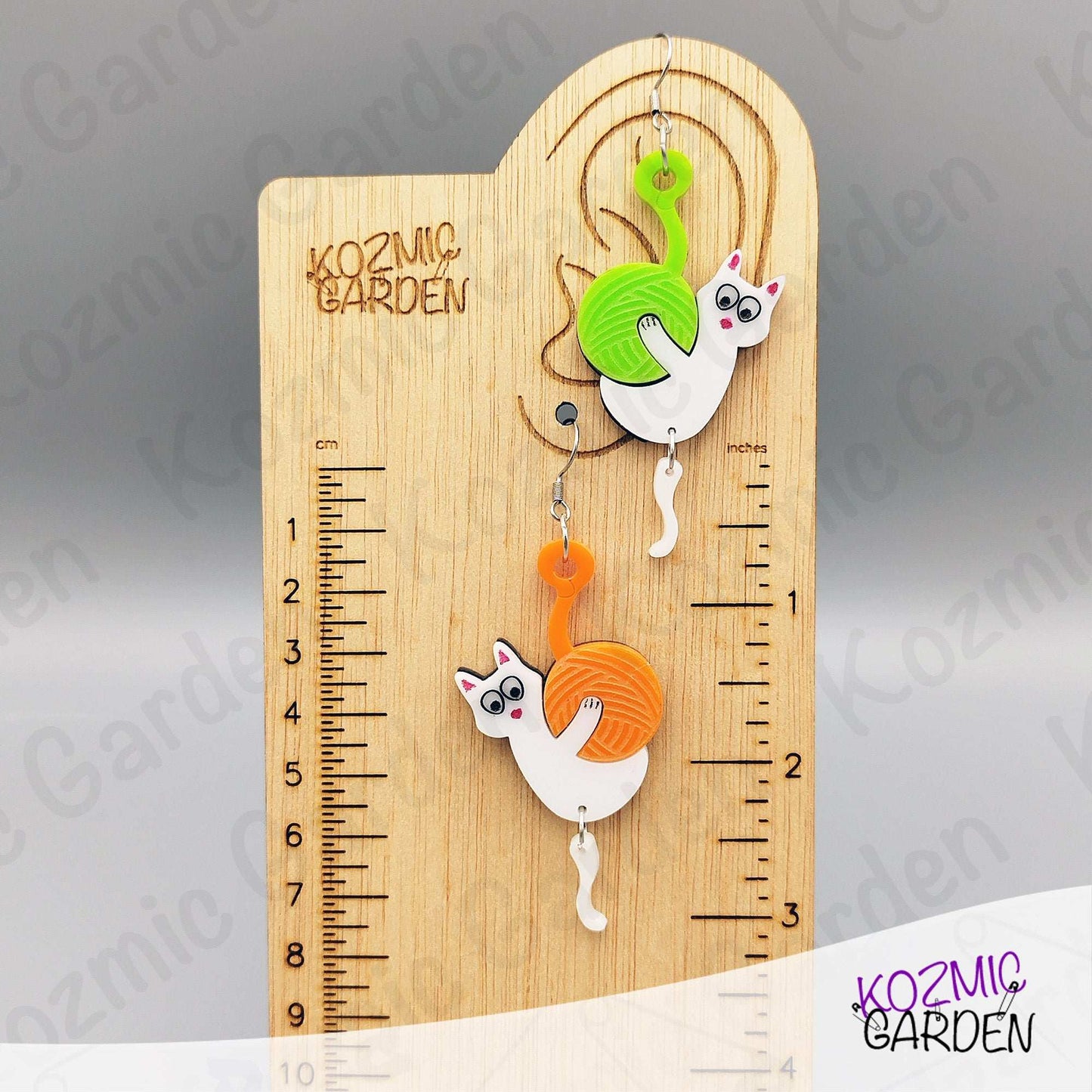 Mismatched Cat with Yarn Earrings - Playful cats, colorful yarn, endless smiles!