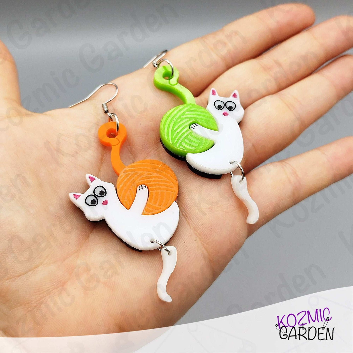 Mismatched Cat with Yarn Earrings - Playful cats, colorful yarn, endless smiles!