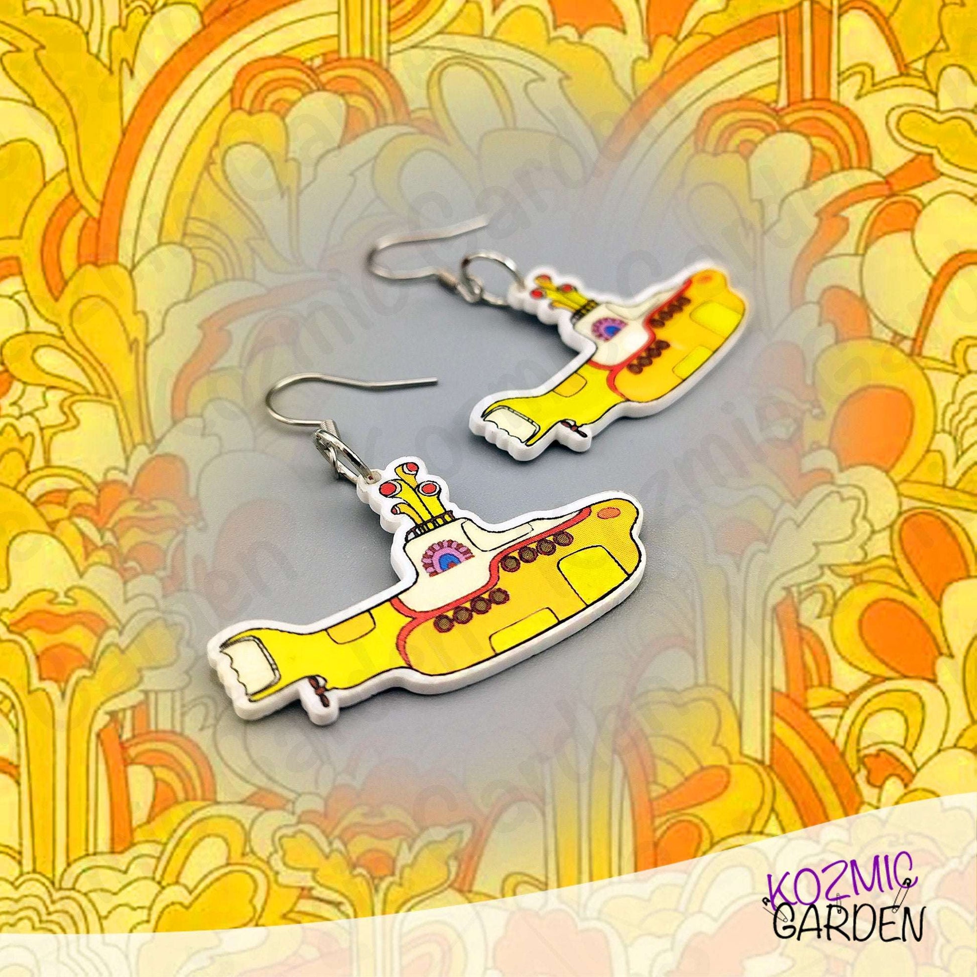 Yellow Submarine Earrings – Colorful Beatles Fun – 60’s Vibes