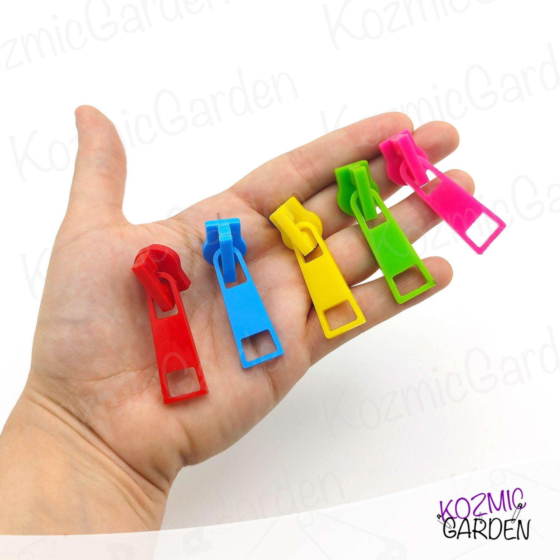 Colorful Zipper Earrings – Fun and Quirky Mismatched Earrings in Fuchsia, Green, Blue, Yellow & Red