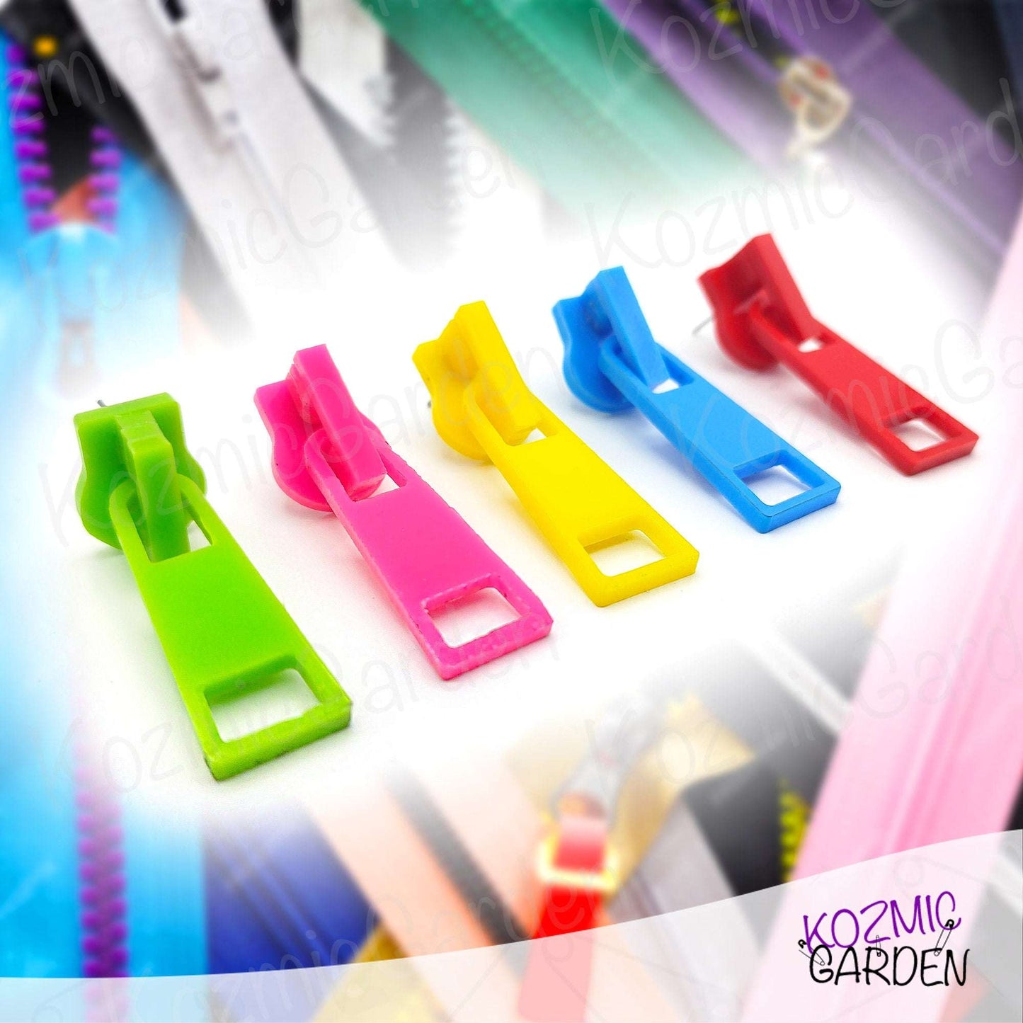 Colorful Zipper Earrings – Fun and Quirky Mismatched Earrings in Fuchsia, Green, Blue, Yellow & Red