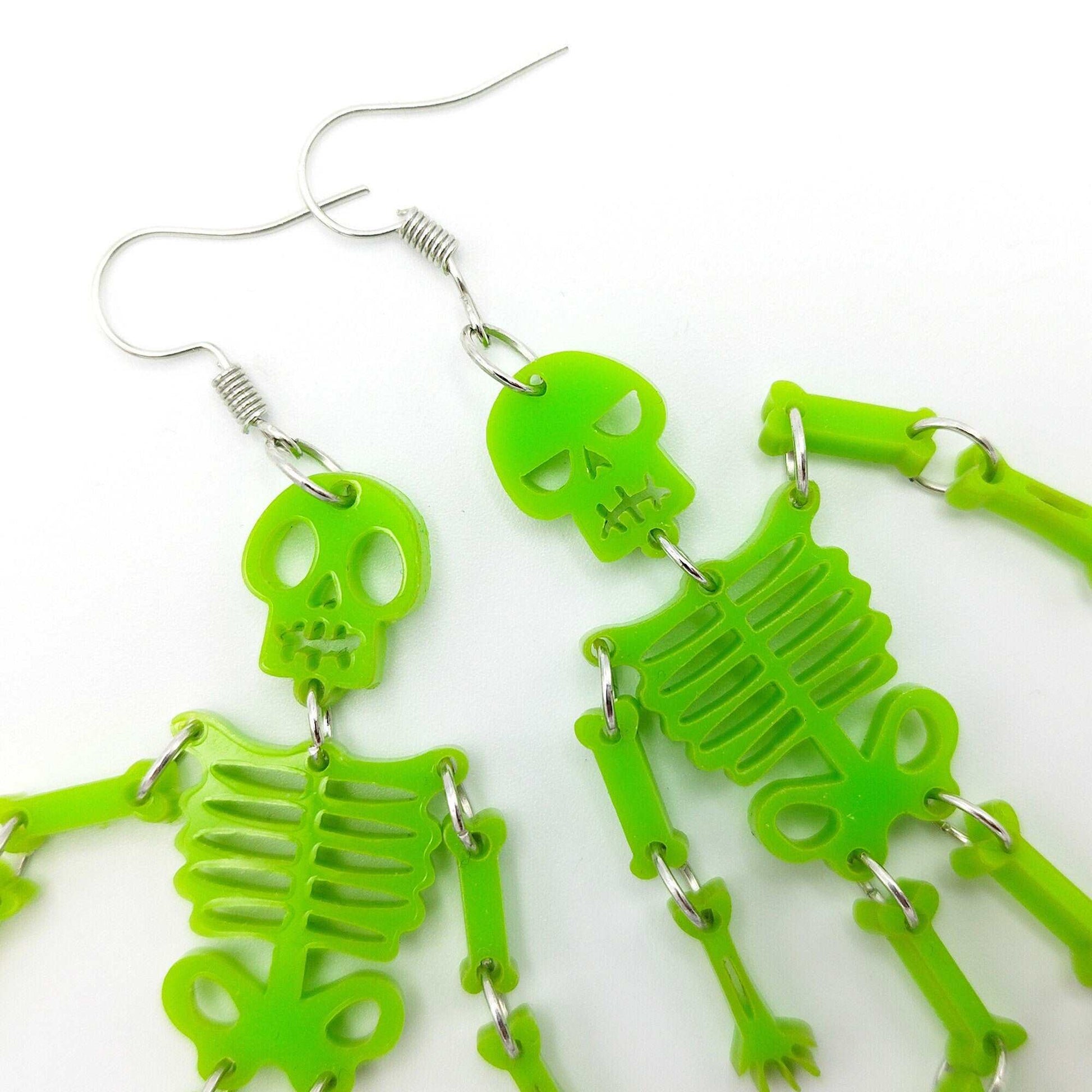 ARTICULATED SKELETON EARRINGS - Movable Skeleton | Wiggling Skeleton | Laser-cut | Halloween | Angry Skeleton | Happy Skeleton | Halloween