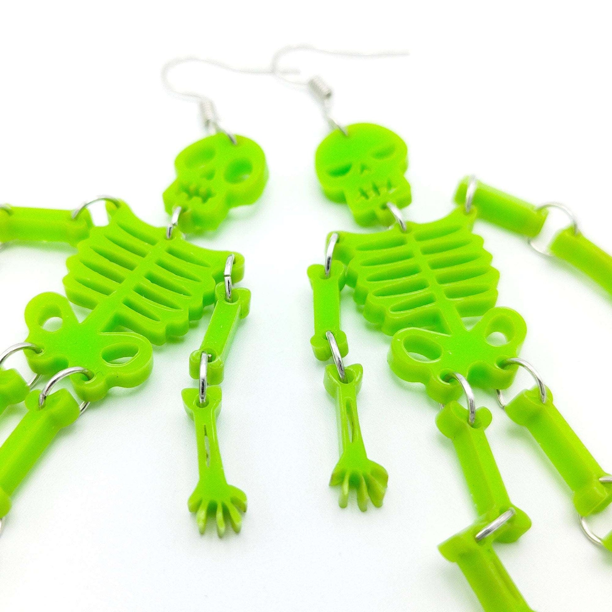 ARTICULATED SKELETON EARRINGS - Movable Skeleton | Wiggling Skeleton | Laser-cut | Halloween | Angry Skeleton | Happy Skeleton | Halloween