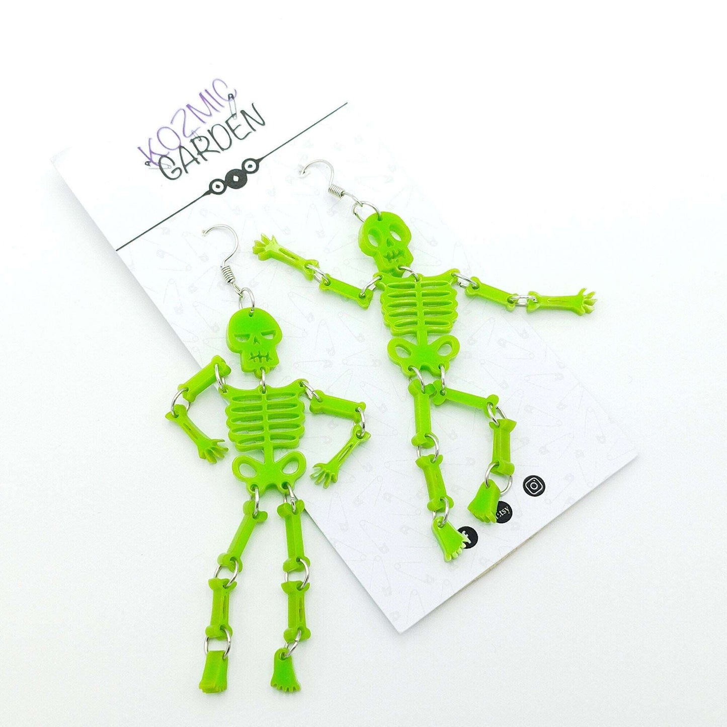 ARTICULATED SKELETON EARRINGS - Movable Skeleton | Wiggling Skeleton | Laser-cut | Halloween | Angry Skeleton | Happy Skeleton | Halloween